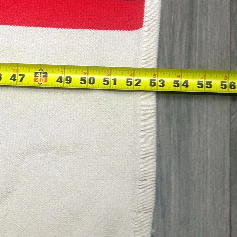 Johnny O Throw Blanket Cream Blue Red Striped Surfer Knit Coastal Preppy 53x64